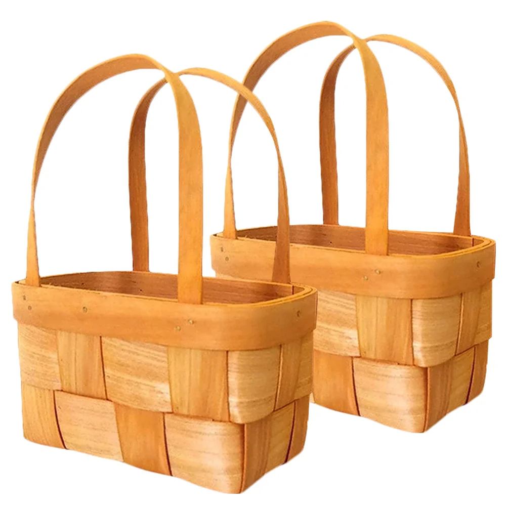 

2 Pcs Decorate Wooden Flower Basket Shopping Woven Storage Mini Containers 16X9X20CM Little Small Baskets for Organizing