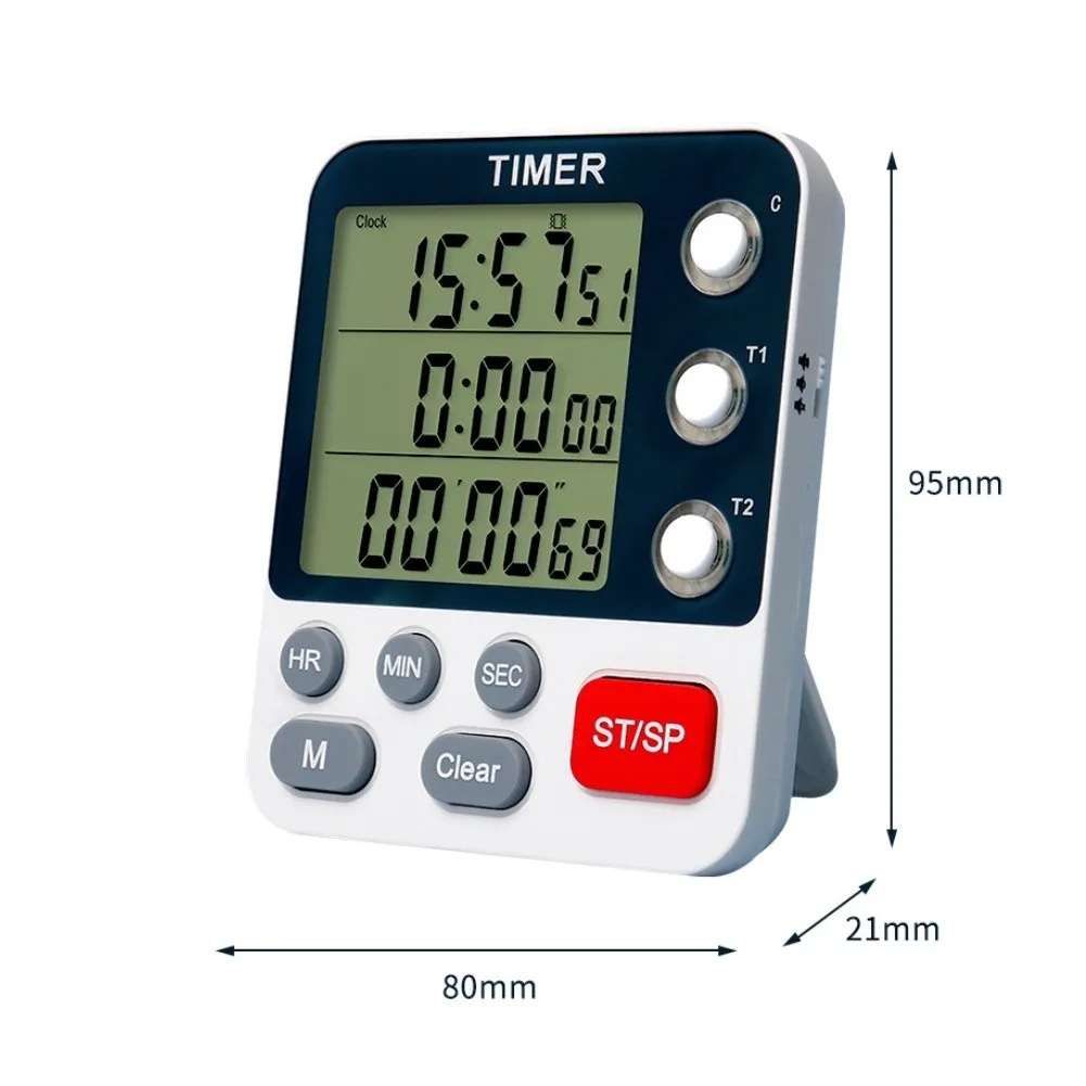 3 Channel Timer with Magnetic Mount Retractable Stand Hanging Hole and Easy Press Buttons White ABS  3 Channel