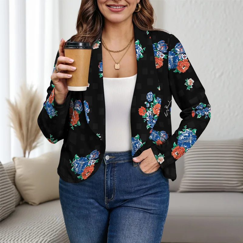 Moda retro outono feminino terno jaqueta grande lapela elegante casual flores impresso blazer casaco respirável confortável solto