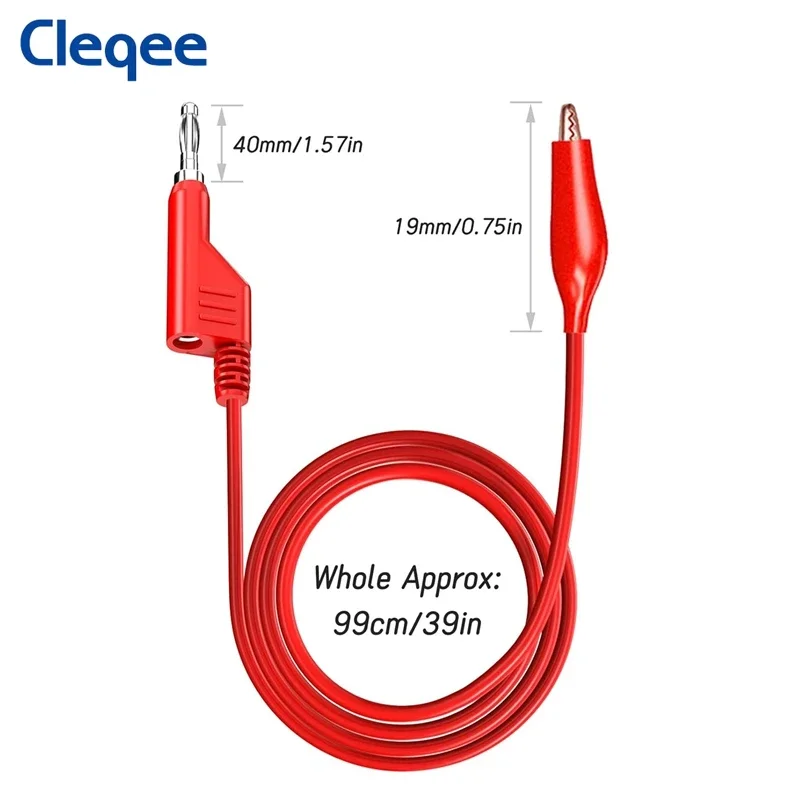 Cleqee P1044 5pcs 4mm Stackable Banana Plug to Alliagtor Clip Test Leads Crocodile Clamps Durable Multimeter Testing Cables 1M