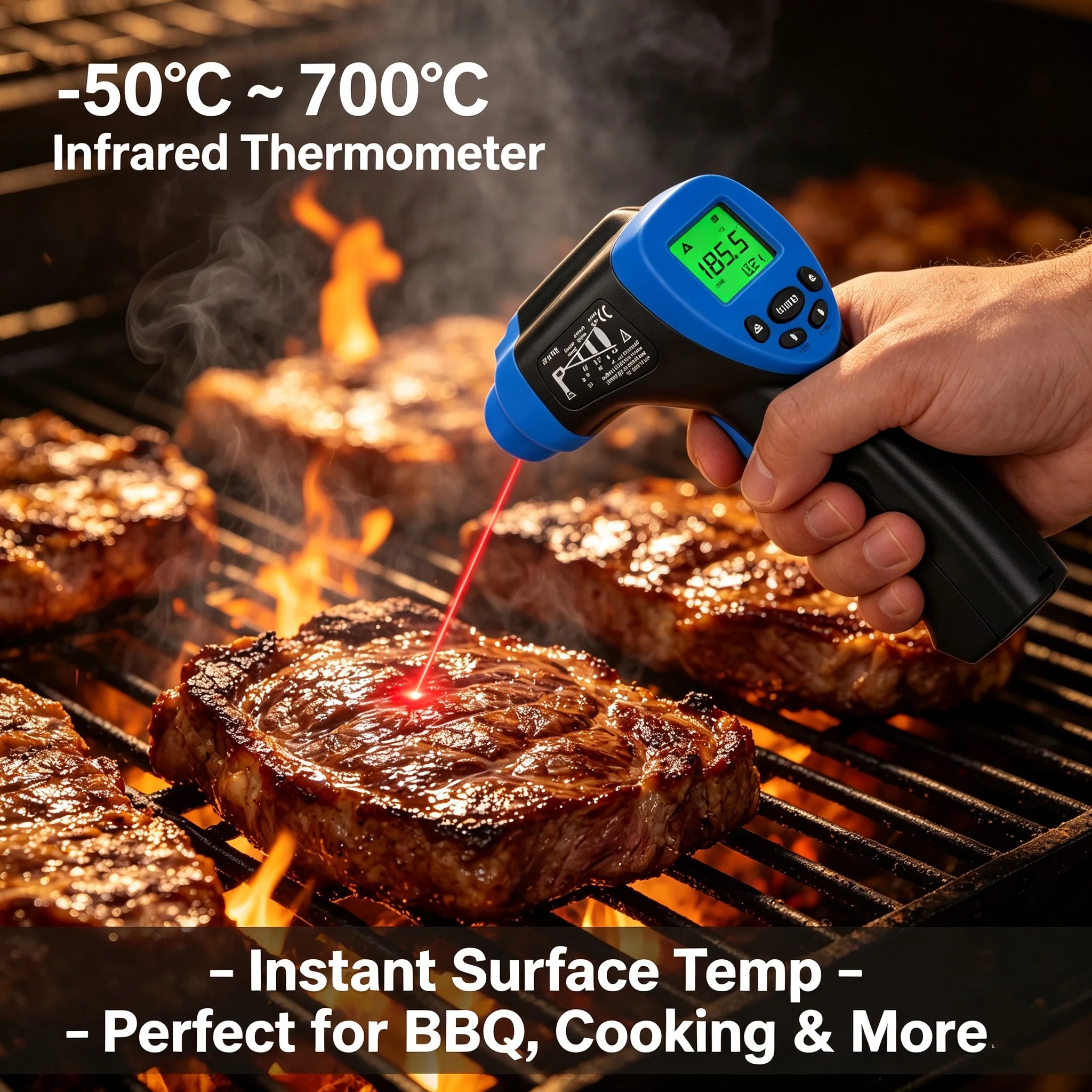 HoldPeak 980G Infrared Thermometer -50℃~700℃ Laser Temp Tester 16:1 D:S Emissivity Adjustable MAX/AVG/MIN Alarm
