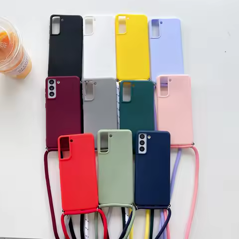Crossbody Lanyard Neck Strap Cord Case For Samsung Galaxy S24 S23 S22 S21FE S20 Ultra A55 A15 A35 Matte Silicone Cover