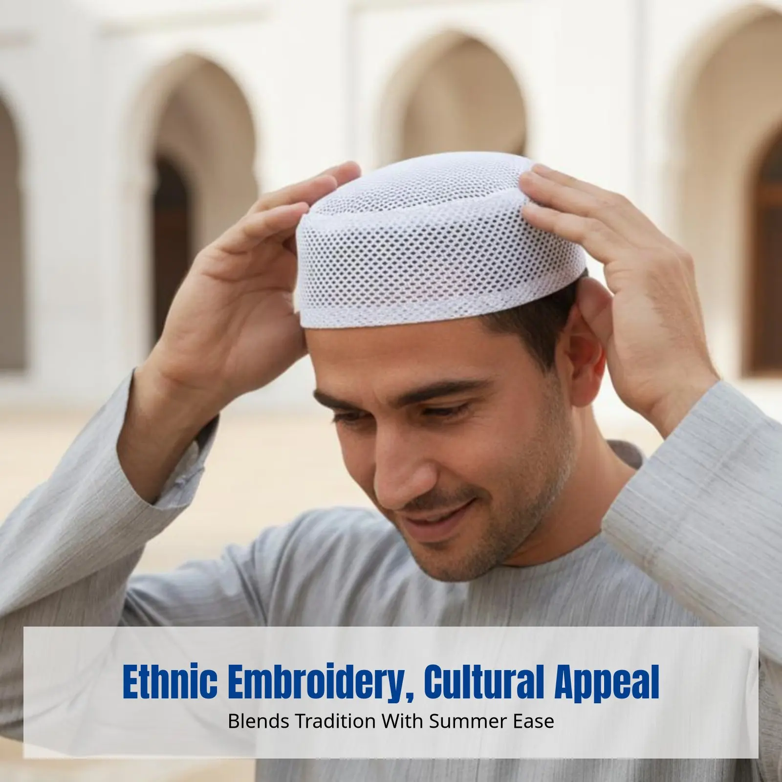 

Мужская молитвенная шапочка с плоским верхом и сеткой, этнический дизайн, тонкая, дышащая, летняя, большой размер