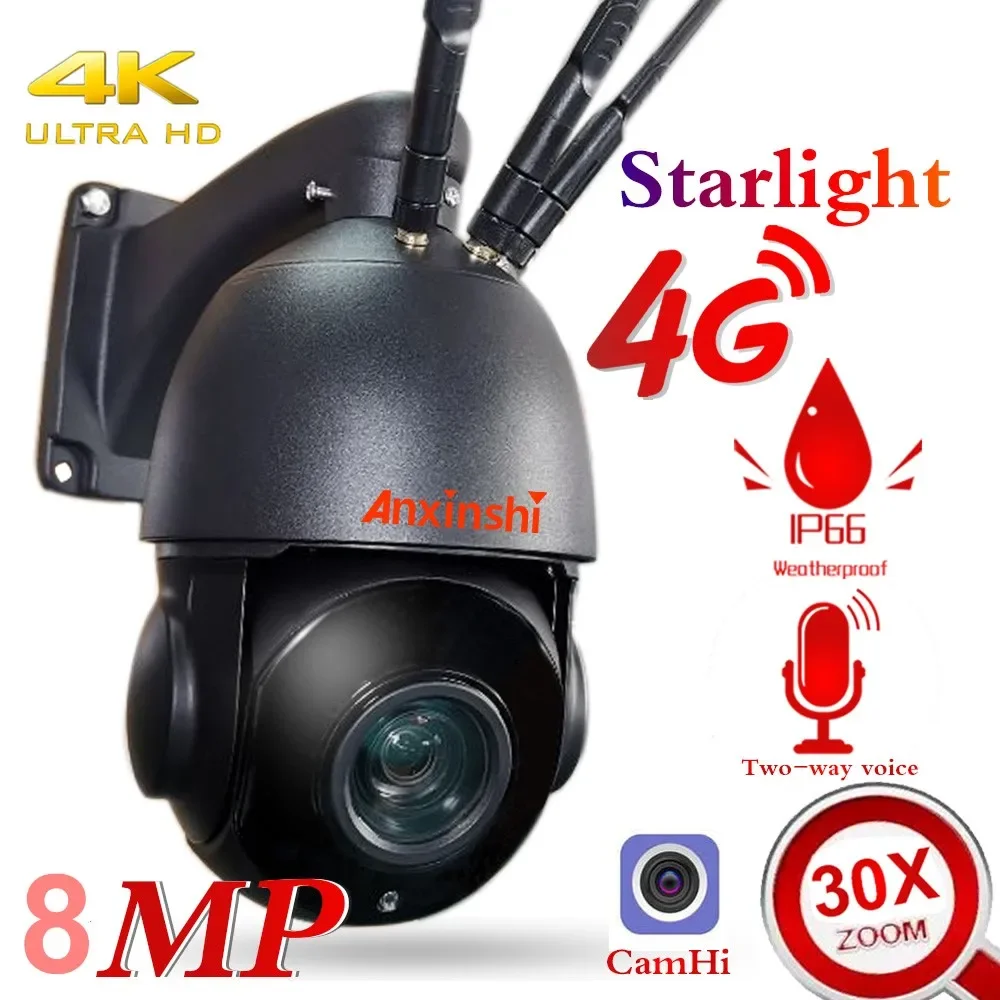 4K Resolution Camhi APP Network IP H265 WIFI PTZ Camera support mobile app remote access sim card 4G Camera