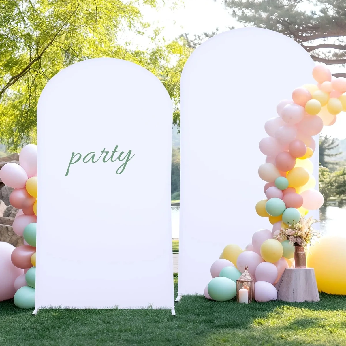 

Пользовательские арочные настенные фоны, белый день рождения для детского душа, декор для вечеринки для детей и взрослых, однотонные чехлы из спандекса, фотофон