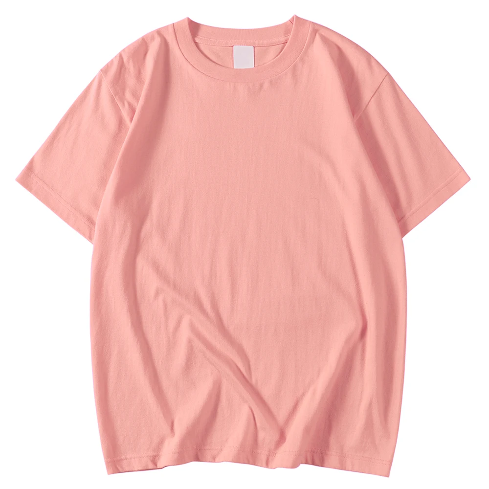 Pink Solid Color Clothing Male T Shirts High Quality New Tshirt Summer Casual Cotton Tops Hip Hop Breathable Tee Clothes