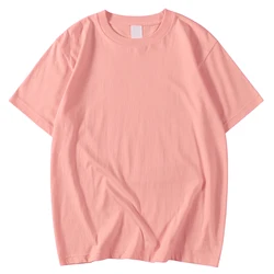 Pink Solid Color Clothing Male T Shirts High Quality New Tshirt Summer Casual Cotton Tops Hip Hop Breathable Tee Clothes