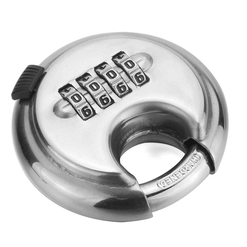 Padlock Password or Key Stainless Steel Round 70mm Thickened Beam 9.5mm, for Outdoor Warehouse Fences Cabinet Locks
