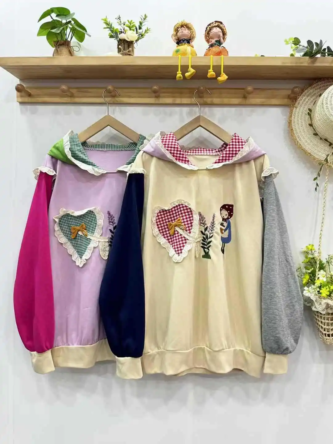 Japanese Kawaii Patchwork Sweatshirt Women Harajuku Cartoon Anime Clothes Mori Girl Preppy Warm Lovely Cute Hooded Pullover