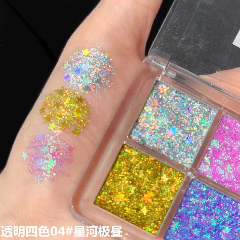 DIKALU mini Palette de fards à paupières à paillettes 4 couleurs-tons citrouille et cerise tons bleu/or/jaune pour le maquillage de fête Cosplay