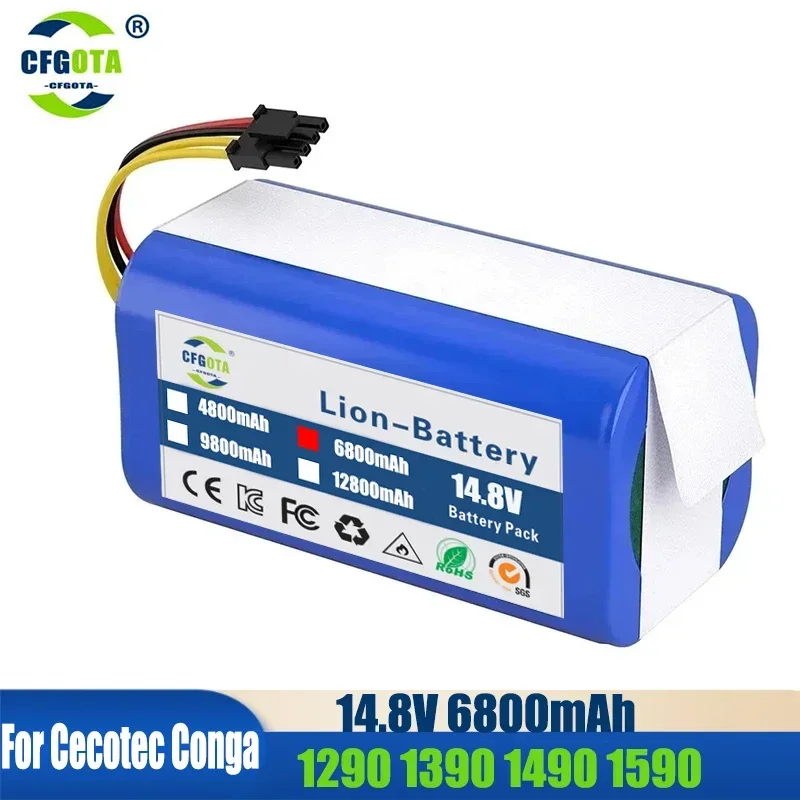 

14.4V 6800mAh Lithium-ion Battery For Cecotec Conga 1290 1390 1490 1590 Robot Vacuum Cleaner Battery Gutrend Echo 520