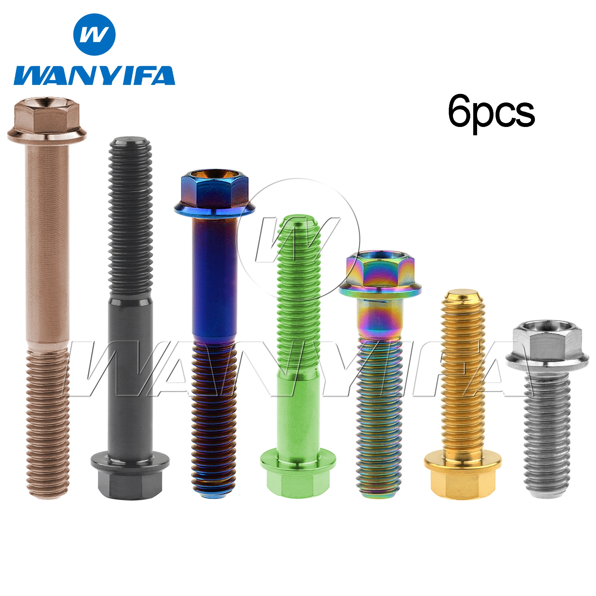 

Wanyifa 6pcs Titanium Bolts M8x15 20 25 30 35 40 45 50 55 60 65mm Flange Hex Head Screws for Motorcycle Car Disc Brake Fasteners