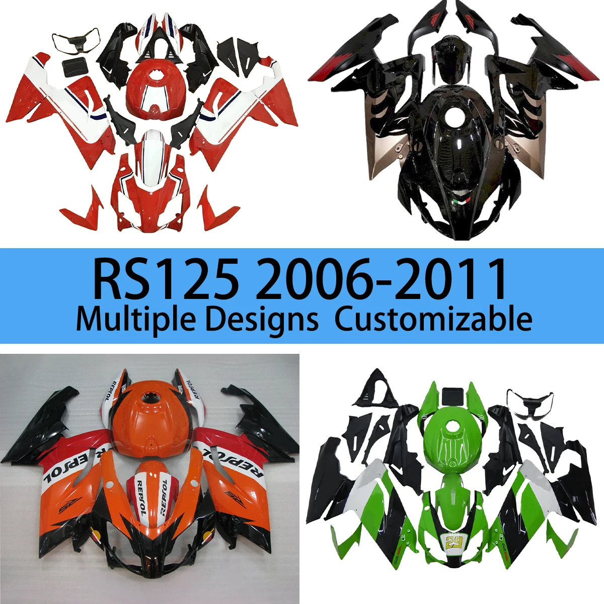 Injection Fairings for Aprilia RS125 2006 2007 2008 2009 2010 2011 Set Motorcycle Fairing Plastic Kit RS4 RSV 125 06-11