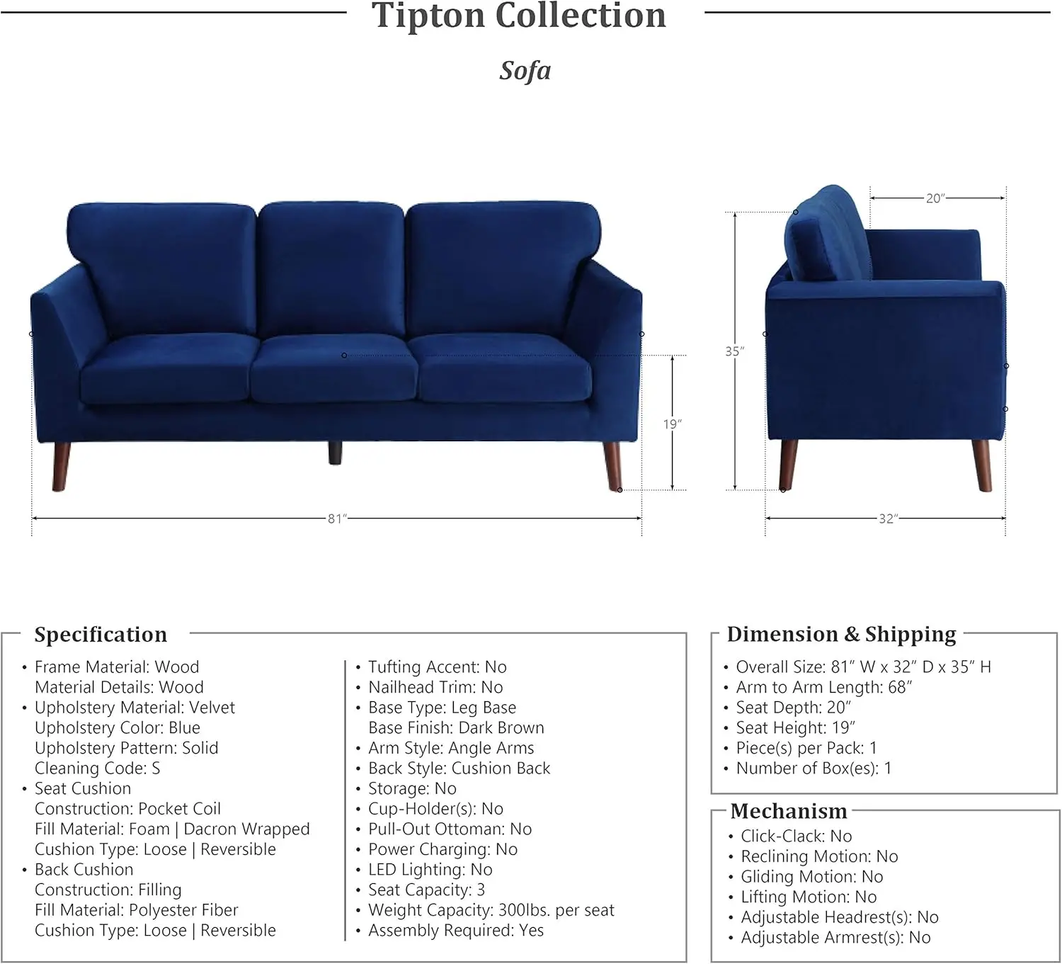 Sofa ruang tamu Tipton, biru