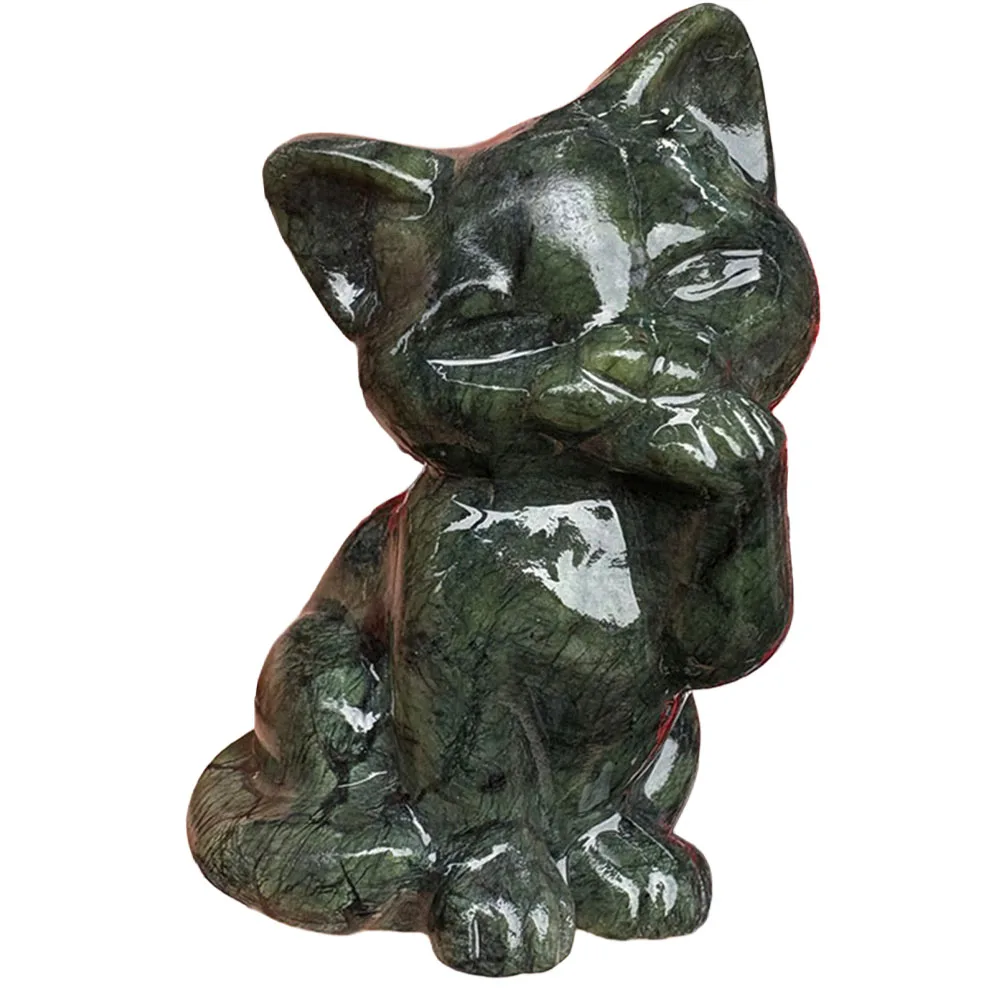Custom 6cm Xiuyan Jade Cat Crystal Carving - Handcrafted Healing Gemstone Kitty Figurine for Home Decor