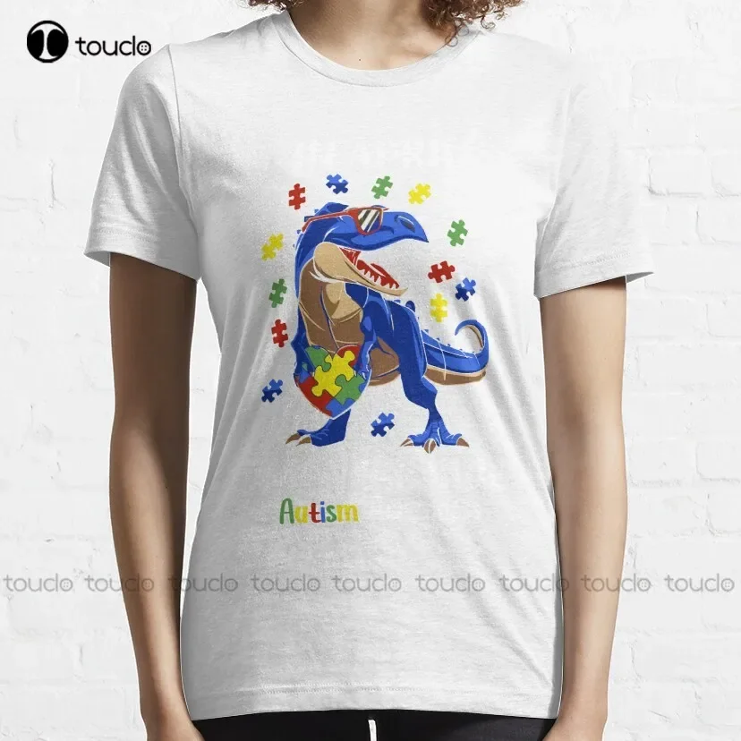 In April We Wear Blue Dinosaur Autism Awareness Month T-Shirt Size Shirts Xs-5Xl All Seasons Breathable Cotton Unisex Retro