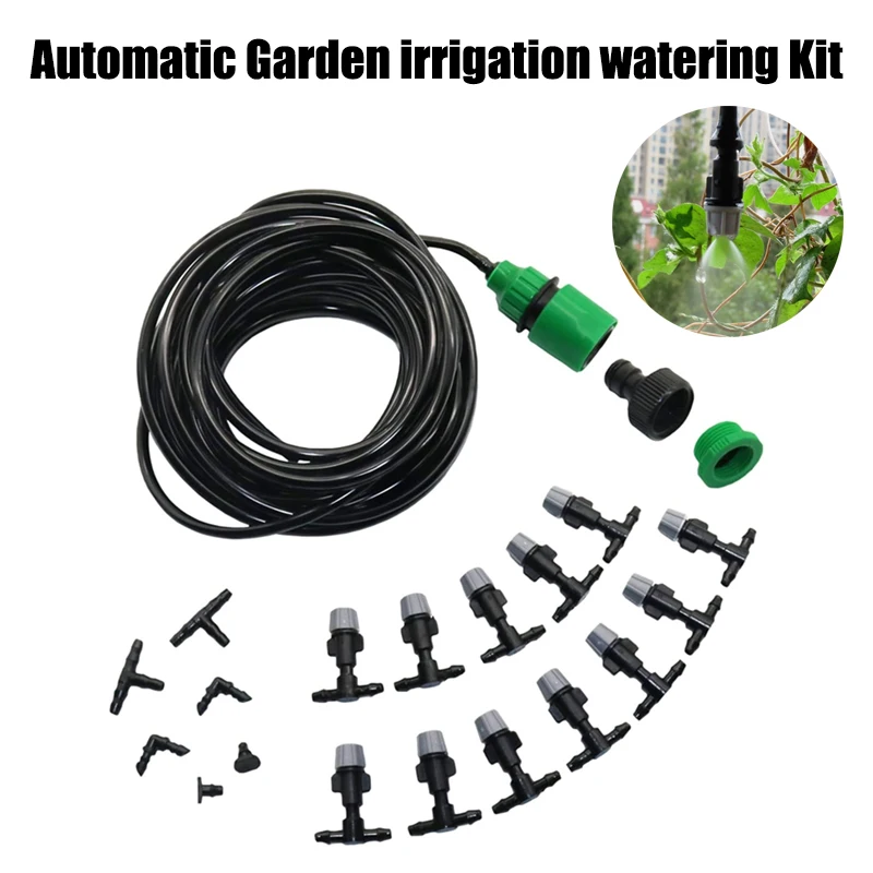 

1 Set Fog Nozzles Micro Automatic Garden Irrigation Watering Kit 10m Hose and Gray Spray Head with 4/7mm Tee and Connector