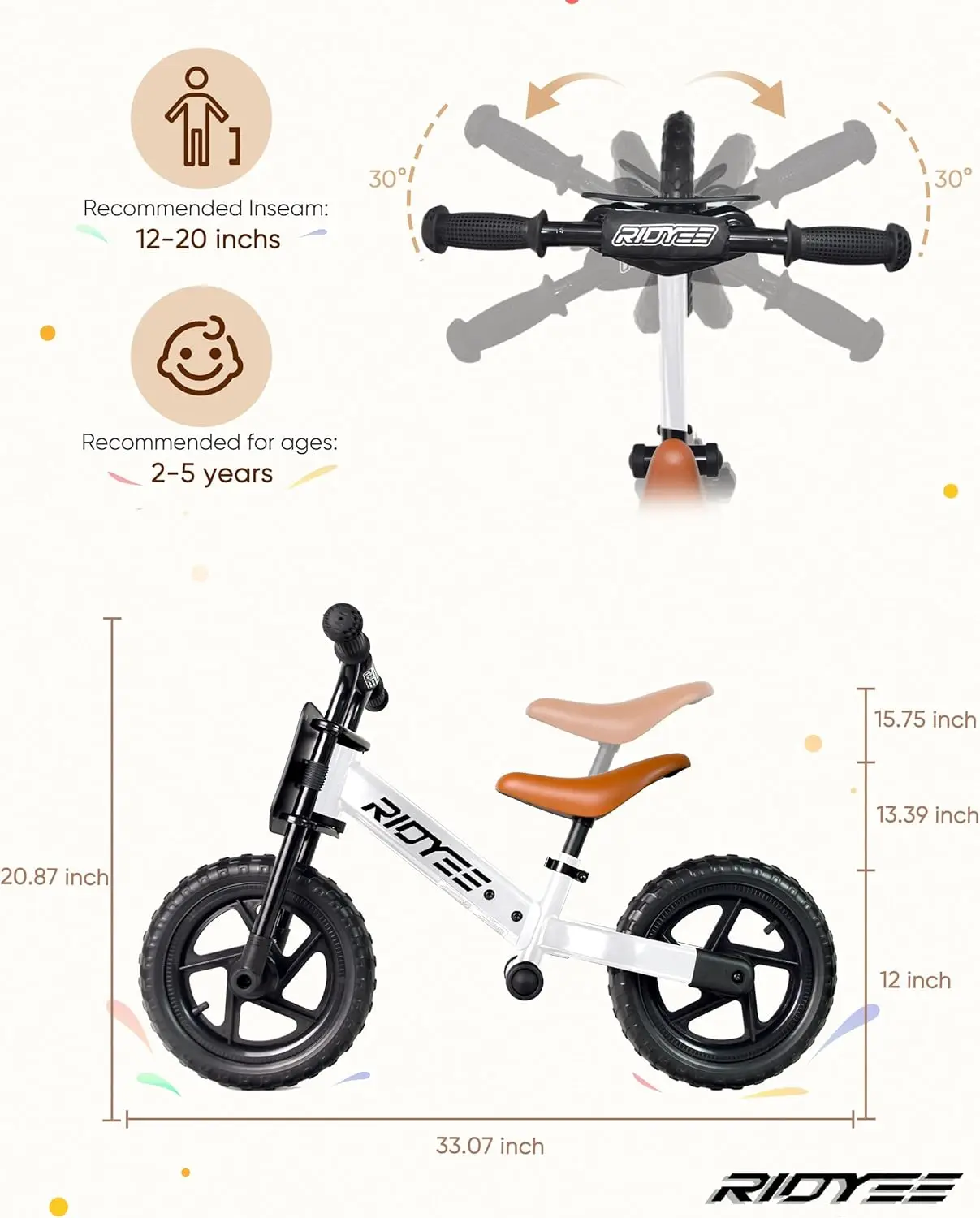 Dzieci rowerek biegowy 2 roku życia, rowerek biegowy malucha od 2 do 5 lat z regulowanym fotelem amortyzującym, rowerek biegowy 3 lata Ol