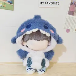 20cm 인형 옷 핑크 블루 인형 액세서리 만화 상어 코트 교체 복장 놀이 집 미니어처 플러시 후드