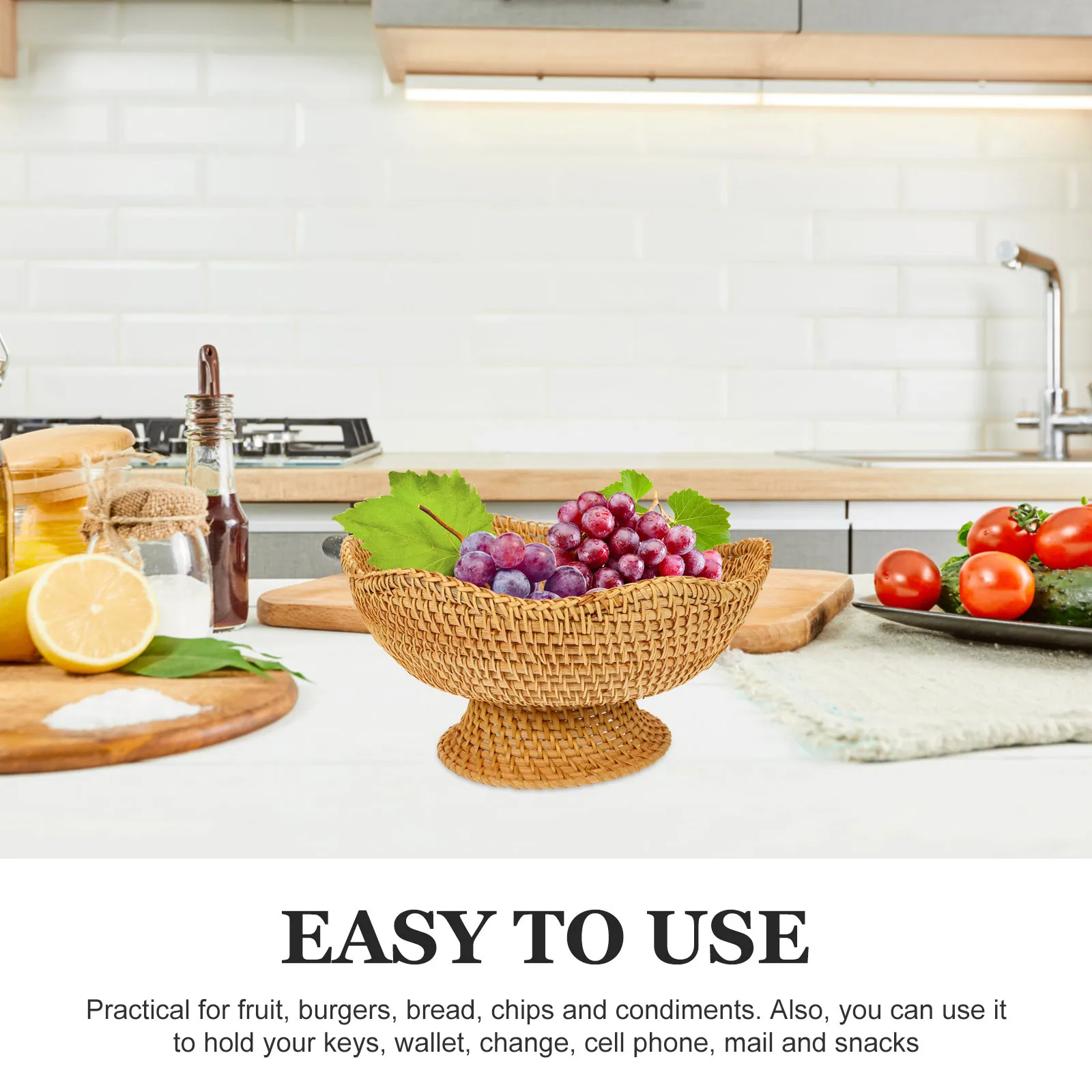 

Small Round Woven Basket Rattan Storage Organizer for Keys Wallet Desktop Small Woven Basket Key Bowl for Entryway Table