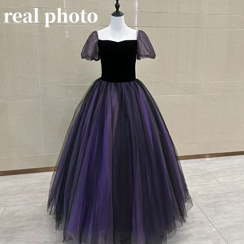 2023 neue Lila Quinceanera Kleider Spitze Illusion Kurzen Ärmeln Vestido Debütantin Schatz Tüll bodenlangen Vestido 15 Anos