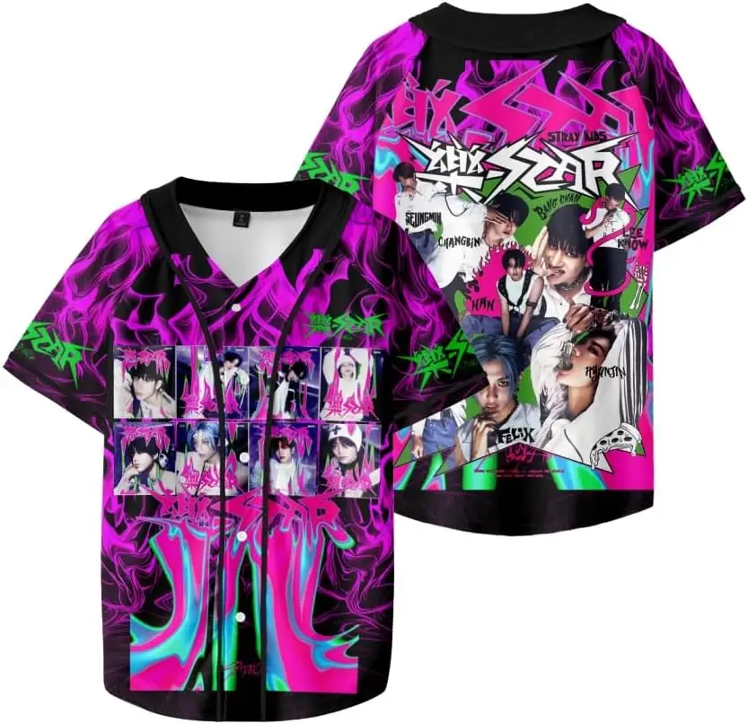 

SKZ 3D Print Merch Baseball Jacket Tee for Women/Men Unisex Fashion Short Sleeve T-Shirts