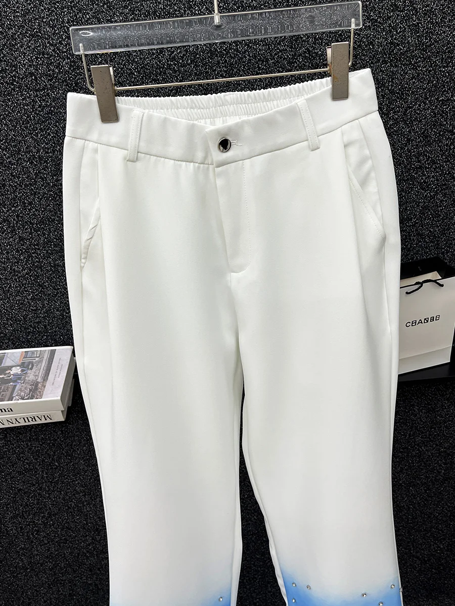 Korean Design Gradual Change of Color Pants Men's  Version of Heavy Industry Diamond-encrusted Straight Pants Fashion Trousers