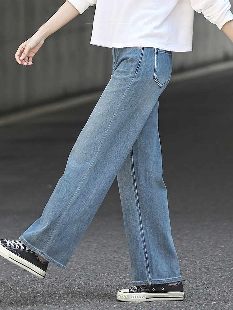 

Comfortable Silk Denim Simple Straight Leg High Waist Women's Jeans Spring 2026 New Arrival Soft Elastic High Stretch