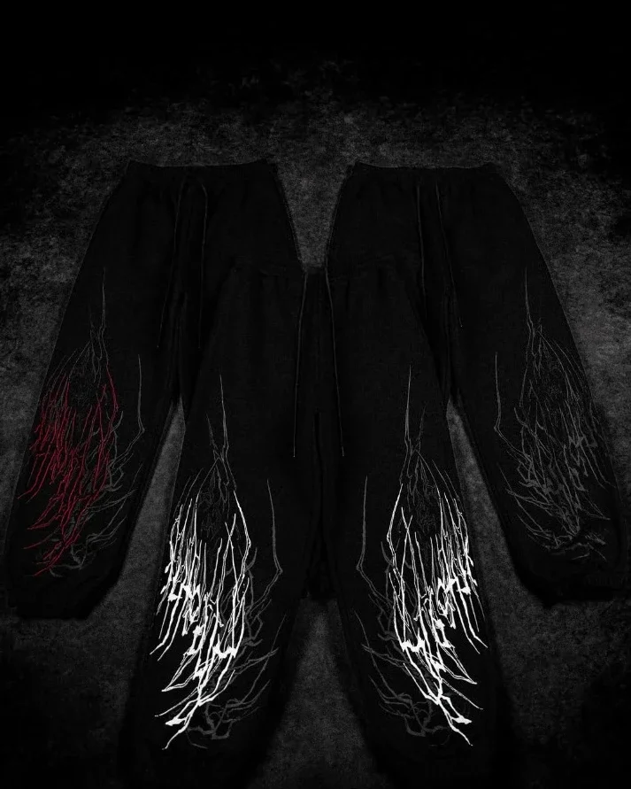 

Мужские уличные джоггеры, черные спортивные брюки с абстрактным узором, повседневные брюки из смеси хлопка в городском стиле, 2025лето