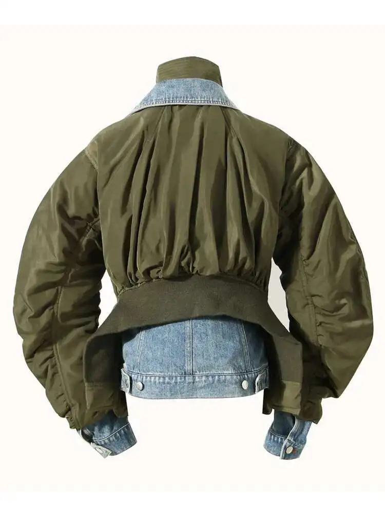 ZMEENNA Womens Color Block Denim Jacket Unique Design Casual Long Sleeve Coat Stylish Patchwork Outerwear Fashion Top ZM752