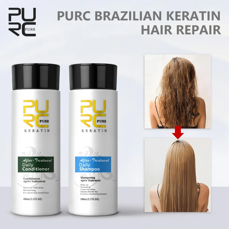 

PURC Keratin Straightening Smoothing Shmpoo Conditioner Set Hair Treatment Repair Damaged Hair Care Professional Salon Products