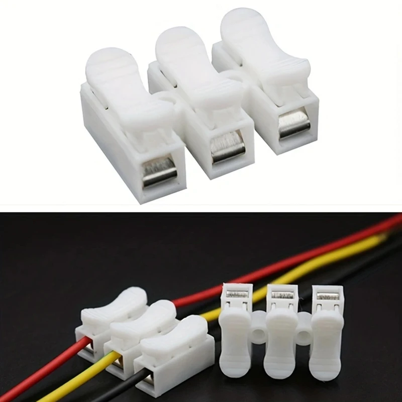 10pcs White No Solding Welding Quick 3P Cable Wire Connector No Screw Terminal  Block Spring Clamp