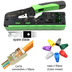 STP CAT6 connector caps+CAT5 CAT5E CAT6A CAT7 CAT8 Crimping Pliers rj45 crimper network tool stripper ethernet cable kit set