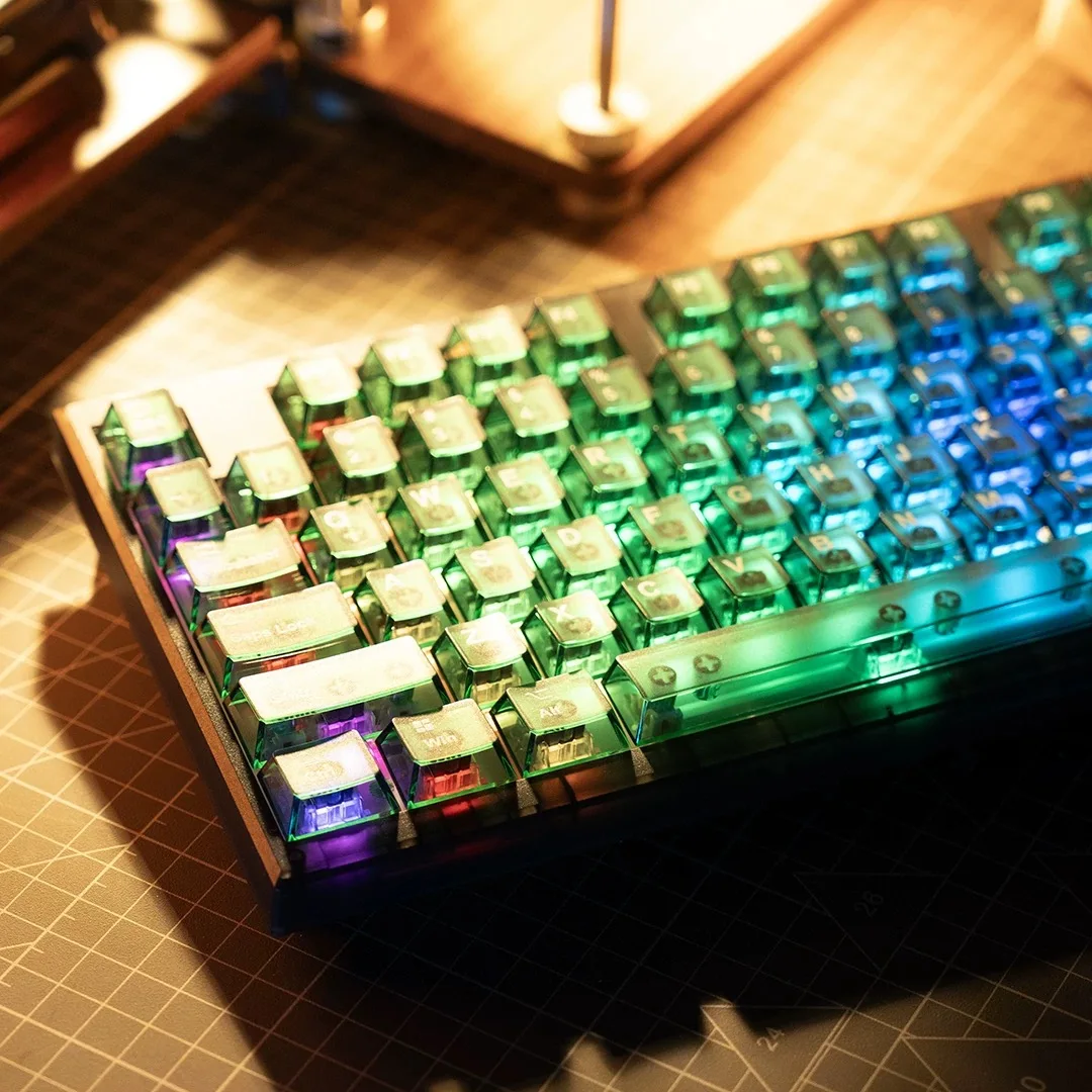 الأخضر من خلال Keycap Chreey ارتفاع مادة الكمبيوتر شفافة ماتي ملمس صغير مجموعة كاملة من أغطية المفاتيح الميكانيكية الشفافة