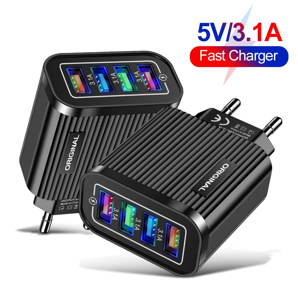 5V 3A DC Phone Charger Adapter Source Travel Charger Power Supply 4 USB Port Wall Fast Charging For Iphone Samsung Huawei Xiaomi