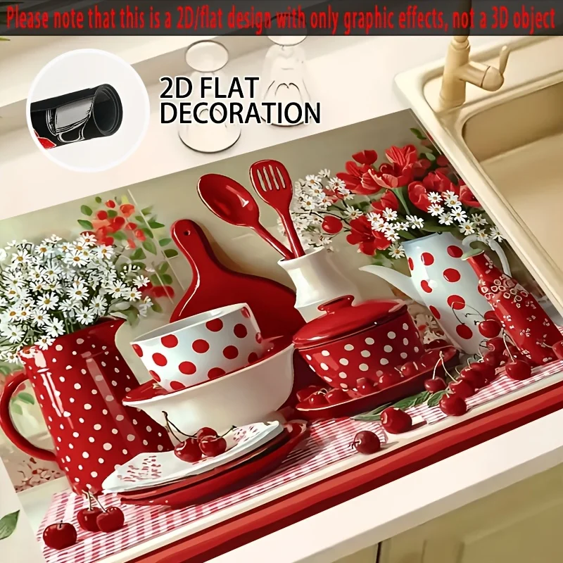 1pc Red Polka Dot Non-Slip Stove Protector Mat -for Electric Oven/Gas Stove, Multi-Functional Washing Machine,Coffee Table Decor