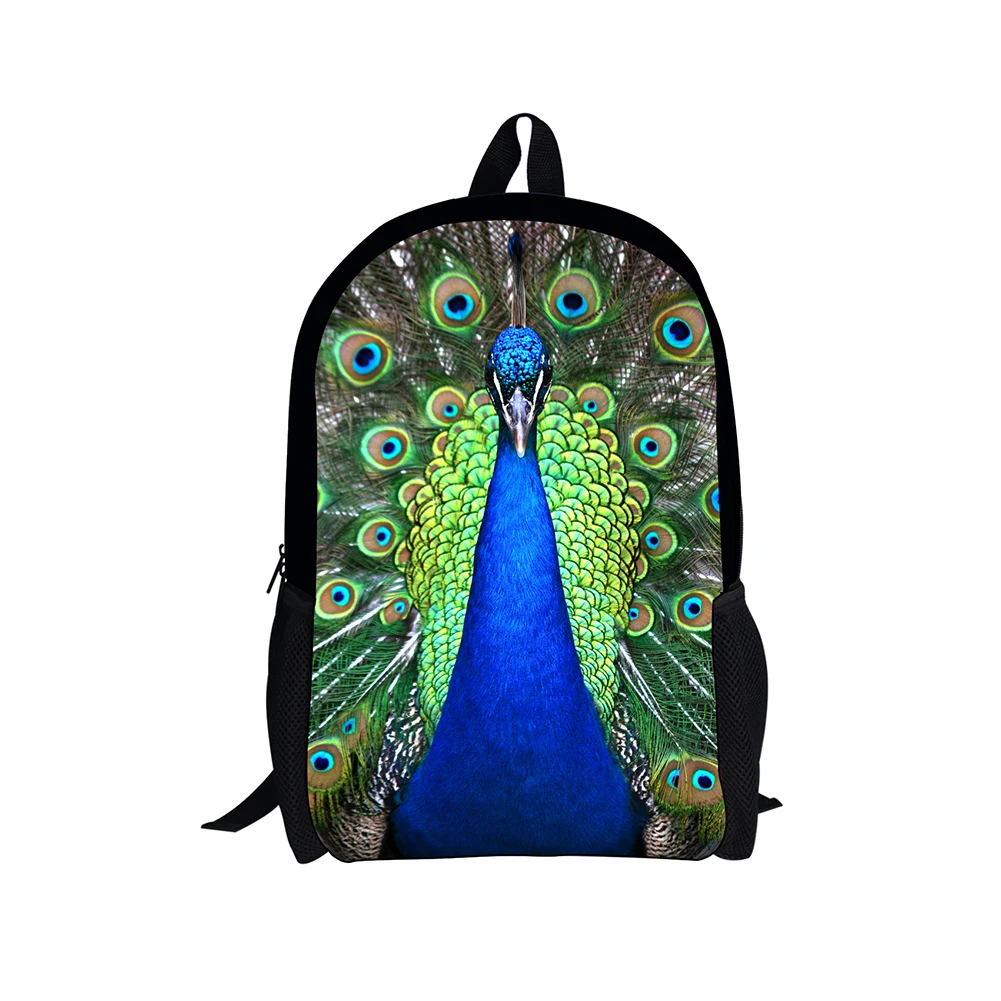 Ransel sekolah motif 3D merak cantik, tas ransel sekolah remaja, tas ritsleting kapasitas besar, pola elegan, untuk pelajar, anak laki-laki dan perempuan