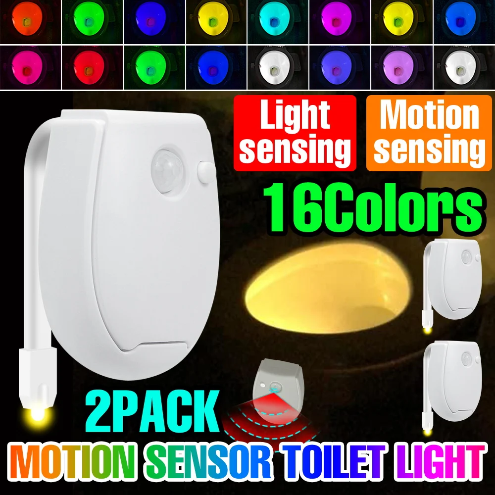 2Pcs LED Toilet Lamp PIR Motion Sensor RGB Washroom Backlight 7 Colors Indoor Atmosphere Nightlight Home Bathroom Decor Lighting