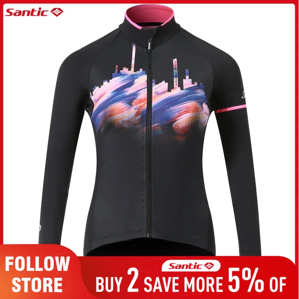 Santic Women's Windproof Cycling Jersey Spring Autumn Outdoor UV Protection Long Sleeve Bicycle Clothing MTB Road Bike Outerwear