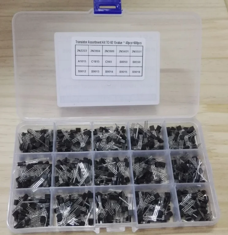 600Pcs 15 Value X 40 Pcs Transistor TO-92 Assortment Box Kit Transistors 2N2222 2N3904 2N3906 C945 S8050 S8550 S9014 S9013 9018