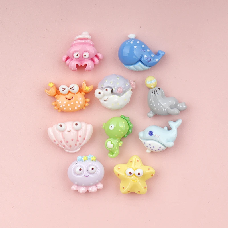 30/300Pcs Resin Mini Seahorse Crab Fish Octopus Ocean Series DIY Jewelry Craft Flat Back Scrapbooking Decoration Accessories