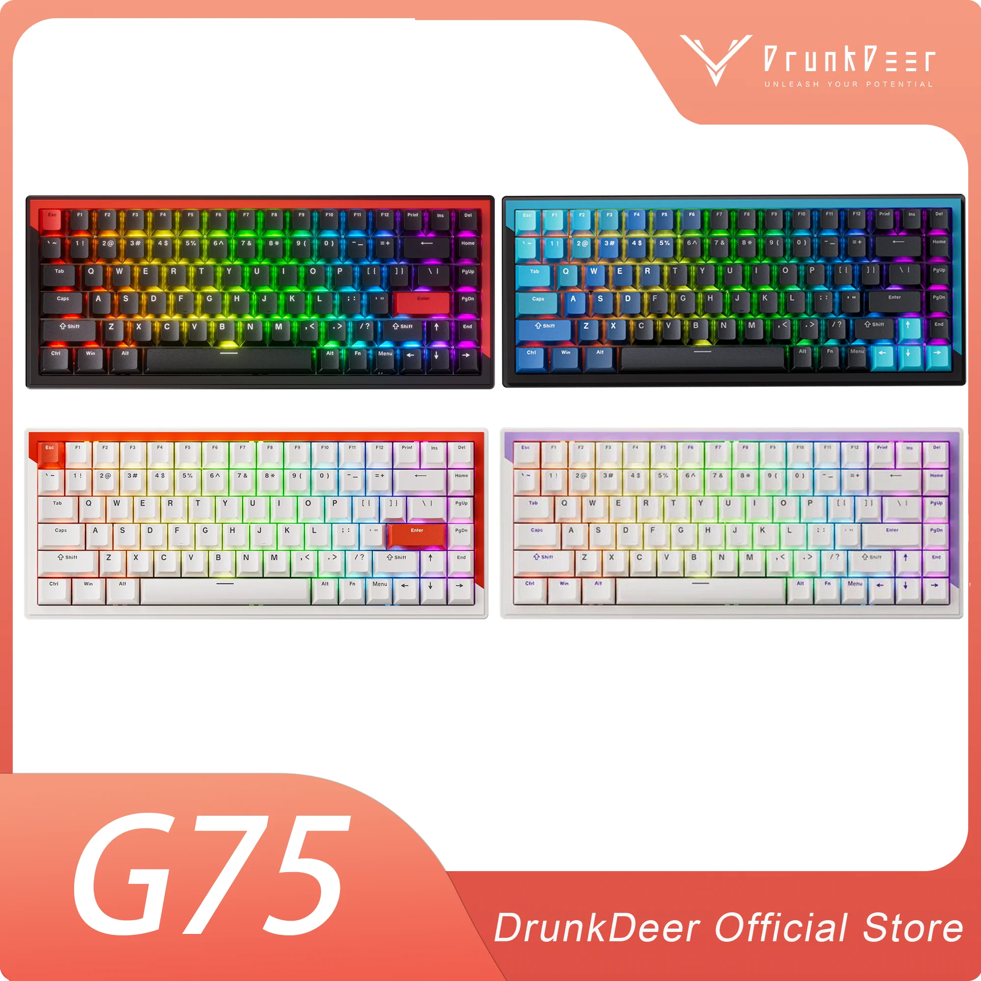 DrunkDeer G75 Rapid Trigger Mechanical Keyboard, TKL Gaming Keyboards, Magnetic Switch Keyboard, 75% Layout - 84 Keys, RGB