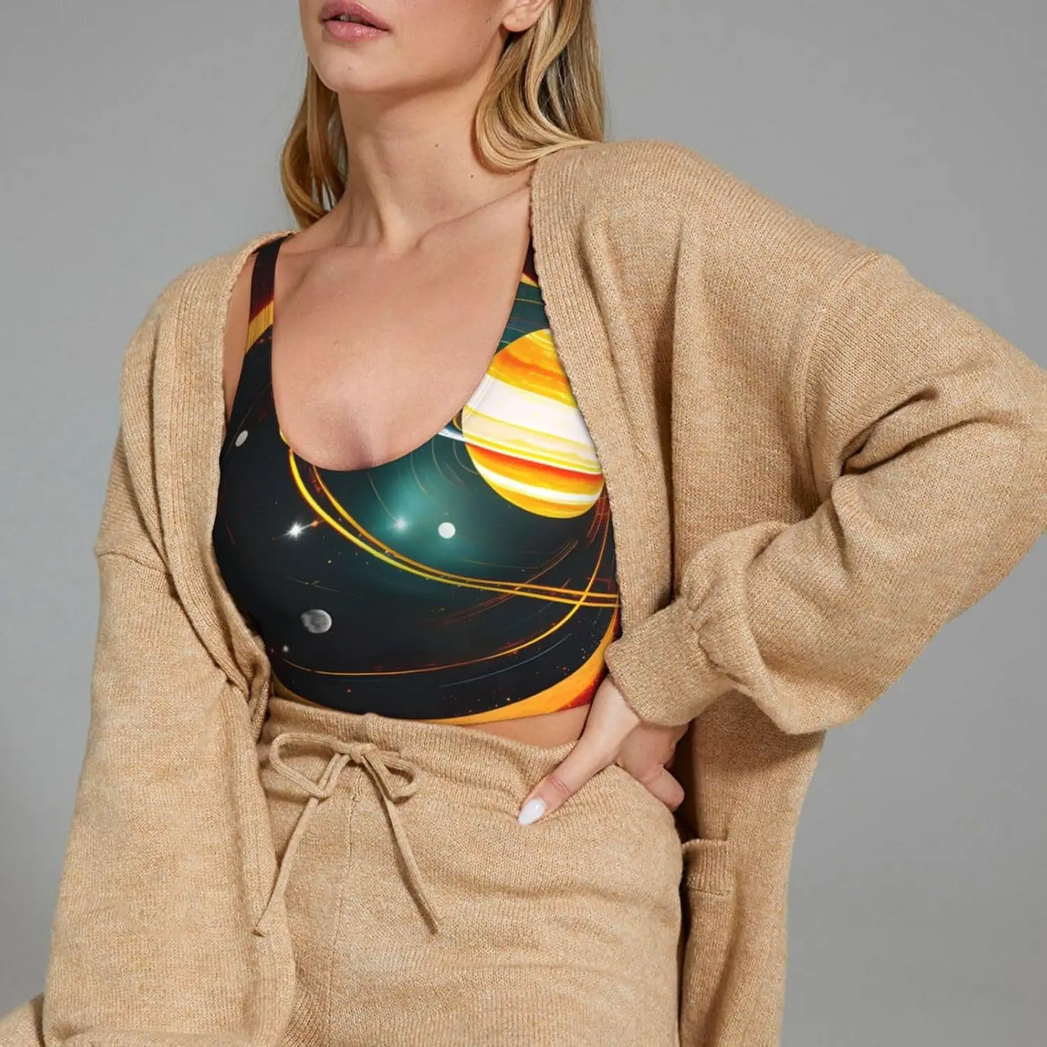 Solar System Jupiter Saturn Print Women casual Sports Vest Yoga Vest Trendy Lightweight Vests Seasons Comfortable