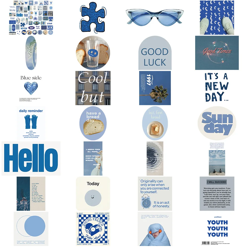 10/30/57PCS Aesthetics Blue Stickers Ins Style Decal Decoration Suitcase Scrapbooking Phone Laptop Stationery Kid Toy Sticker