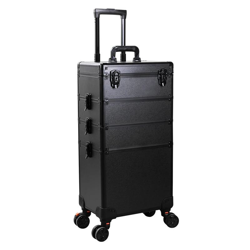 4 in 1 Makeup Rolling Train Case with Mirror of LED Lighted 3 Color Setting, Professional Cosmetology Trolley with Keys