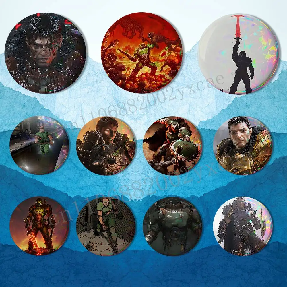 

Glory Super Shotgun Doom Slayer Laser reflective round badges pins bag clothing decorations collectibles gifts for friends