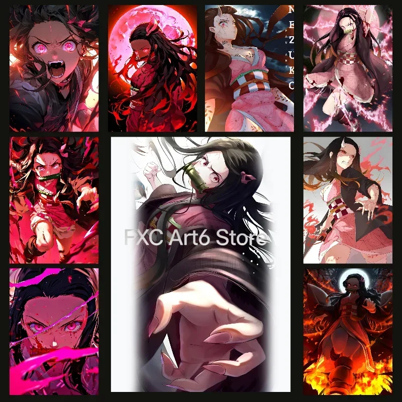 1PCS  frameless  Demon Slayer Anime Nezuko Poster Self-adhesive Art  Paper Sticker Coffee House Bar Room Wall Decor