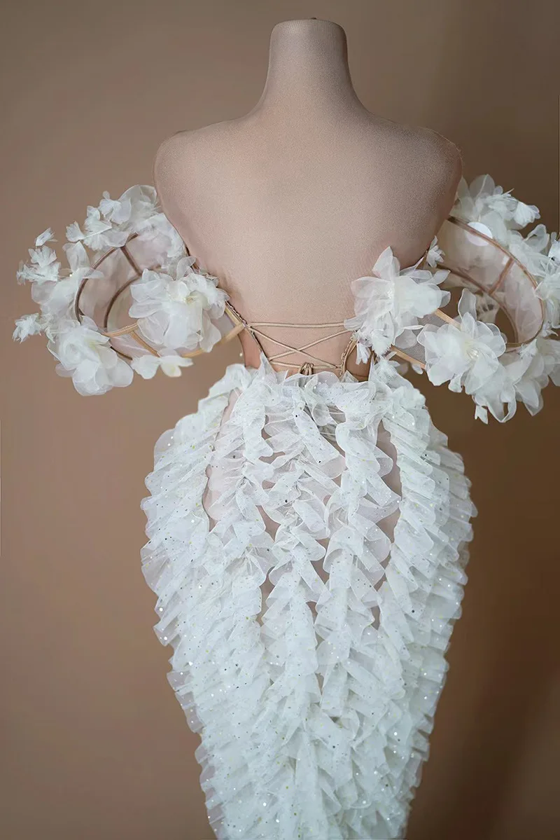 結婚式の視点中空セクシーなハイスプリットホワイトメッシュドレス誕生日 Vestidos Graduación Mujer Vestido Cerimônia Mulher Elegante