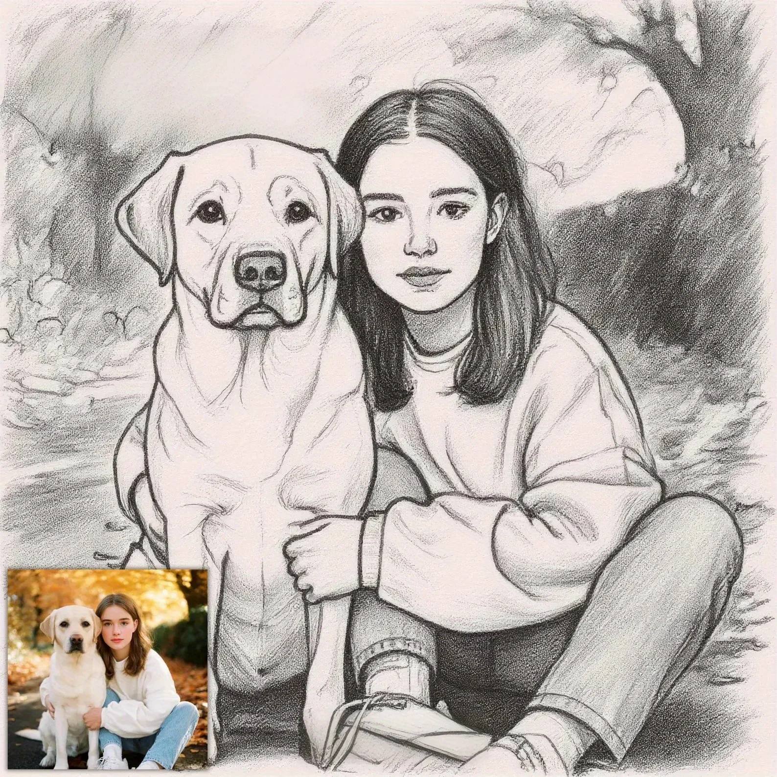 Customized pencil drawing style sketches, frameless canvas paintings, family portraits, friend photos, couple photos, pet poster