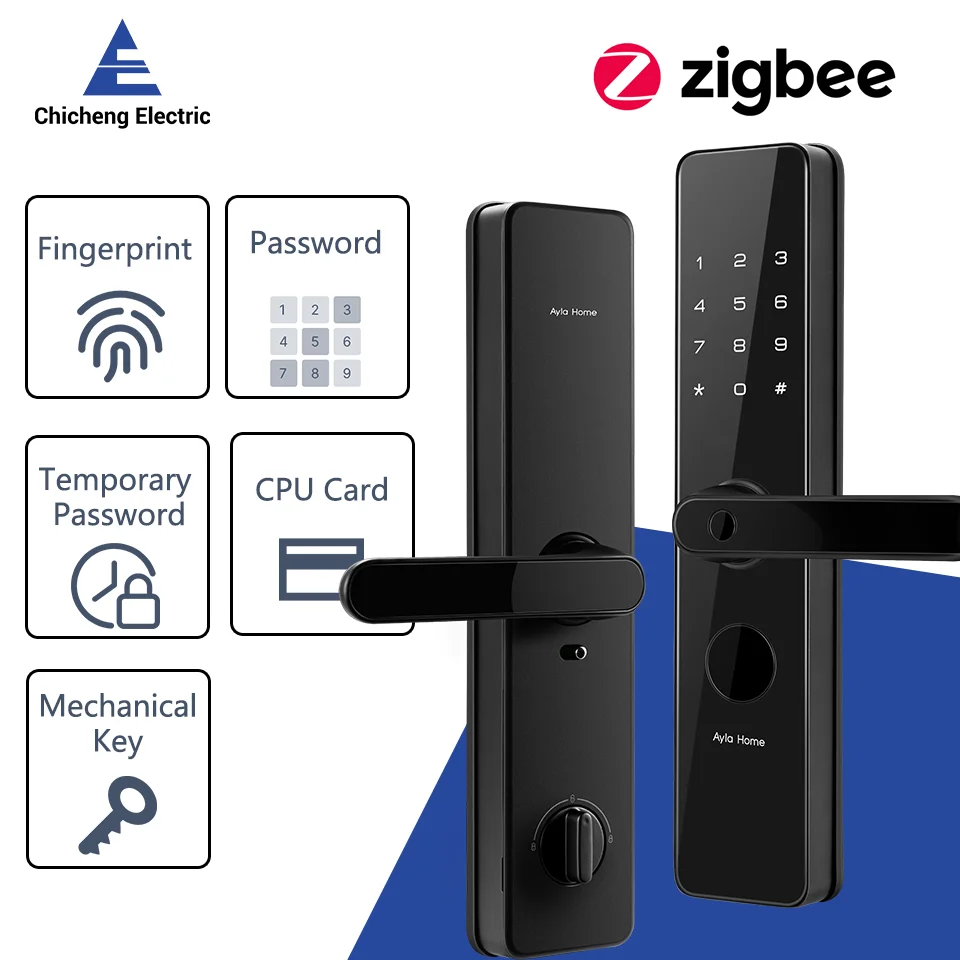 

ZigBee Smart Door Lock Digital Lock Electronic Lock Fingerprint Password Unlock Multiple Alarms Emergency Charge Work With Tuya